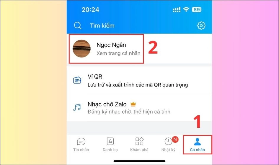 Mở trang cá nhân