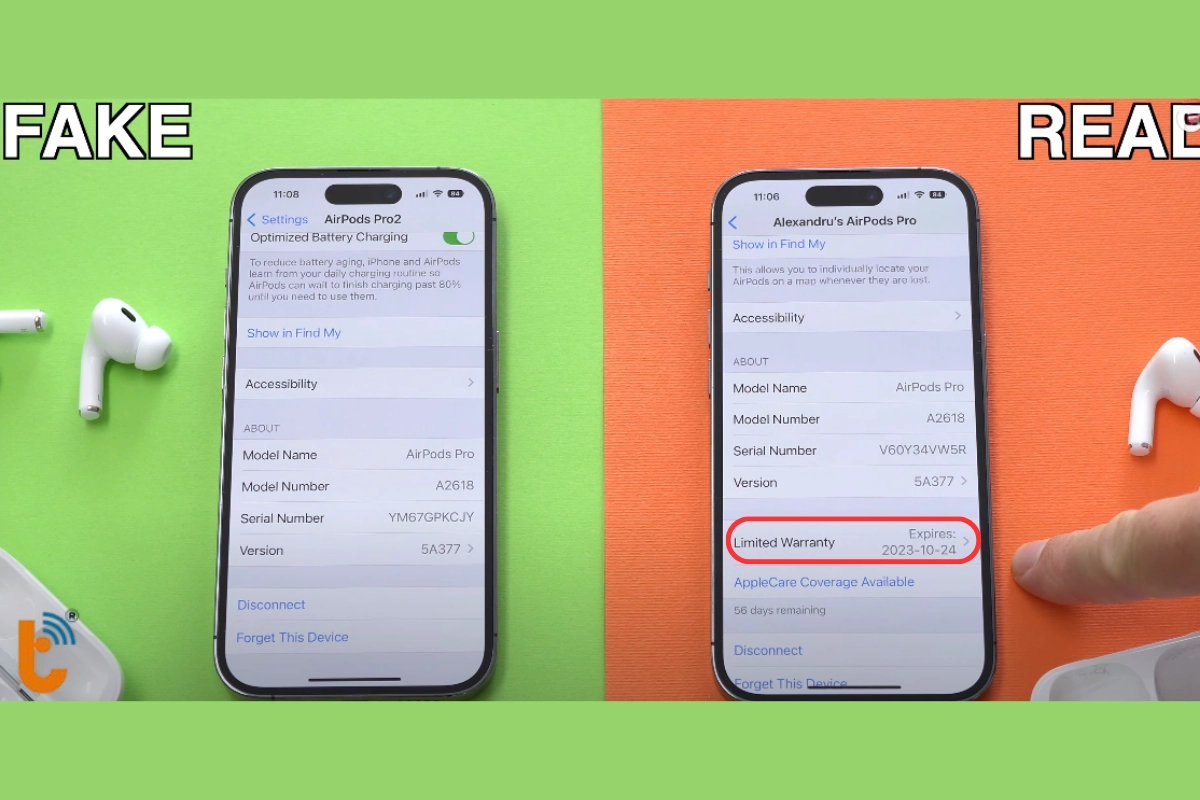Phân biệt Airpods Pro thật và giả bằng cách check bảo hành