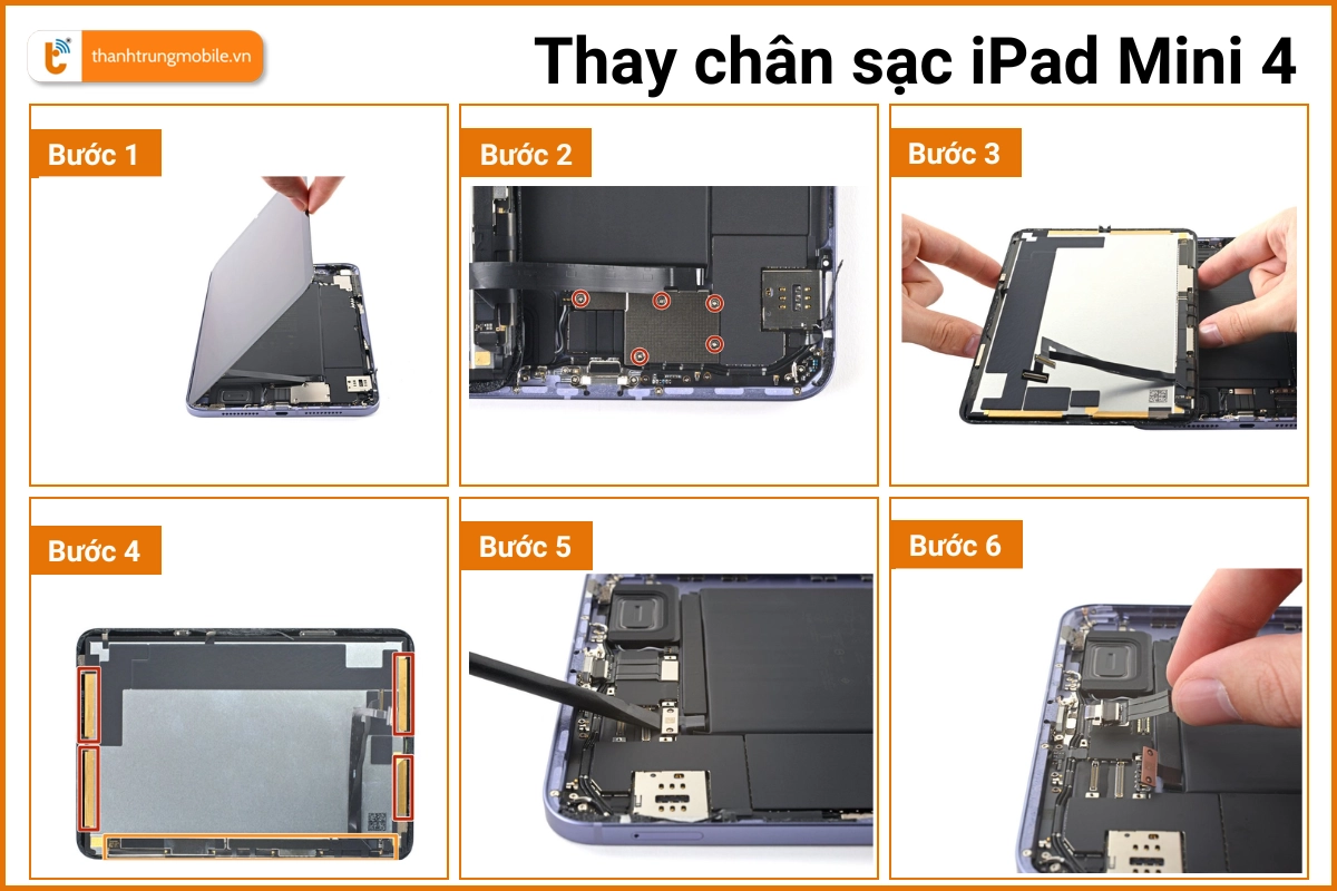 Quy trình thay cụm chân sạc iPad Mini 4
