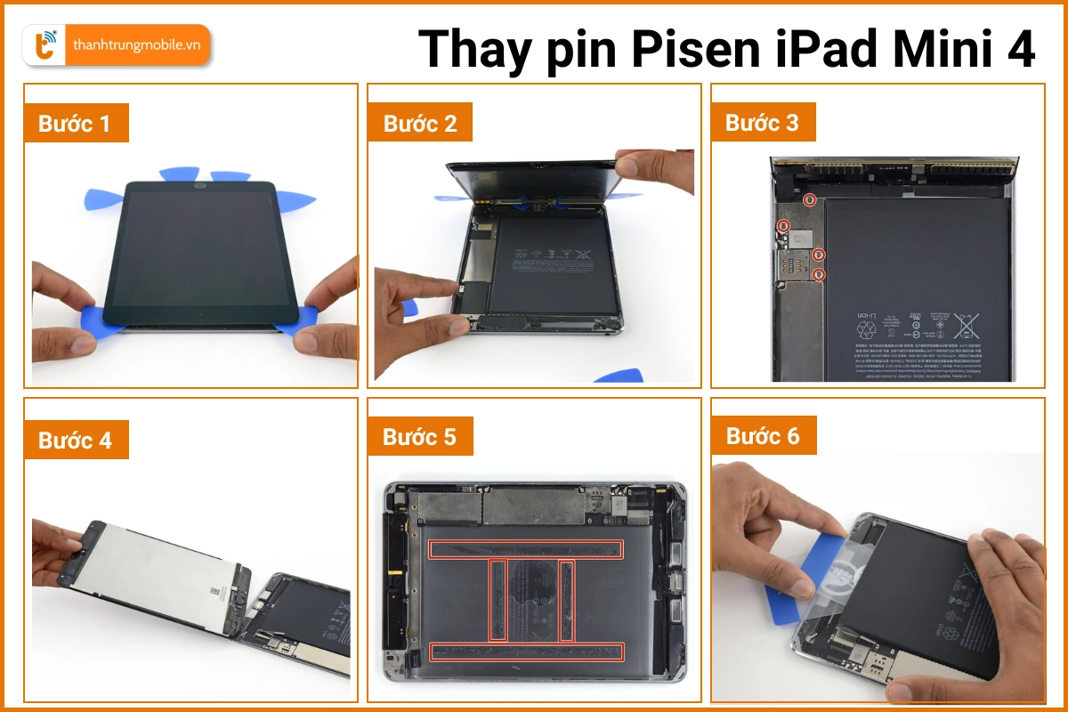 Quy trình thay pin Pisen iPad Mini 4 tại Thành Trung Mobile