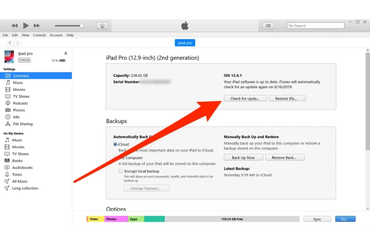 Update iOS iPad trên máy tính để sửa lỗi iPad bị treo logo táo