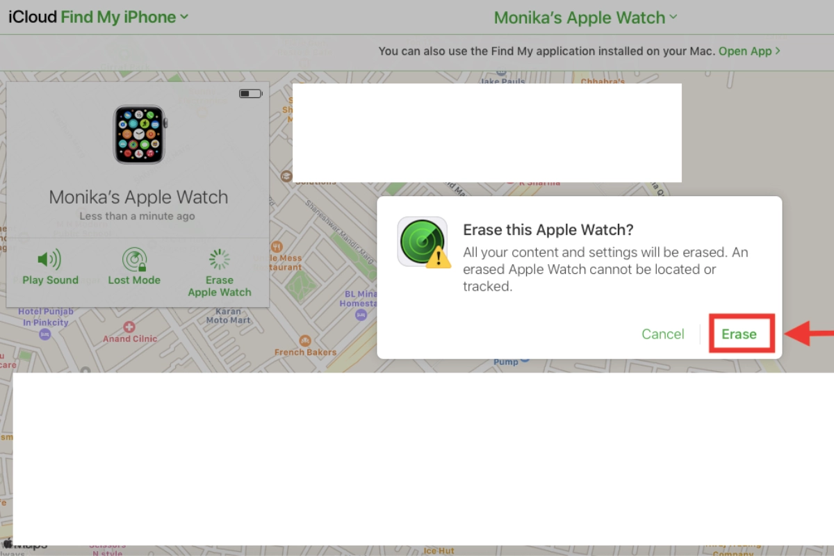 Chọn Erase để xác nhận xóa