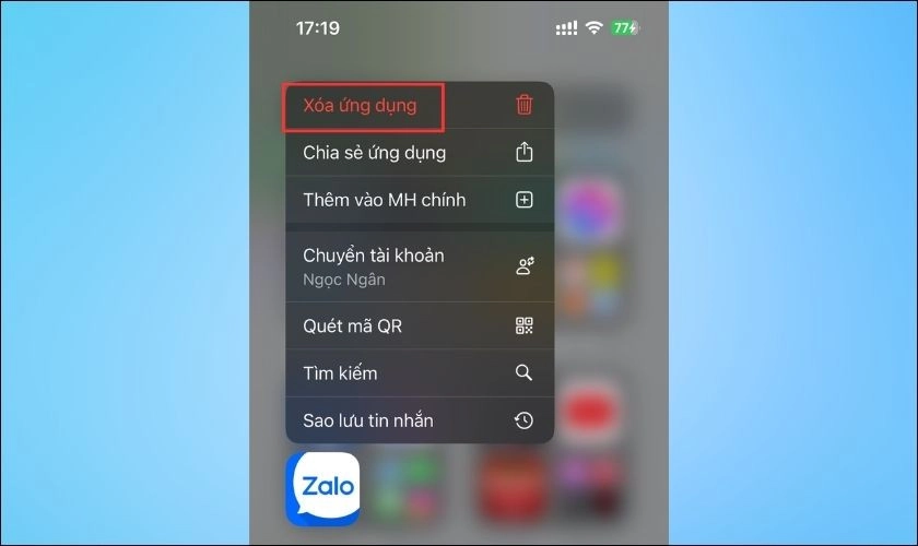 Xóa ứng dụng Zalo