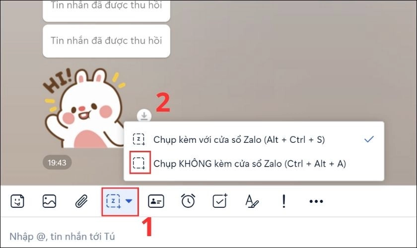 Chọn Chụp KHÔNG kèm cửa sổ Zalo