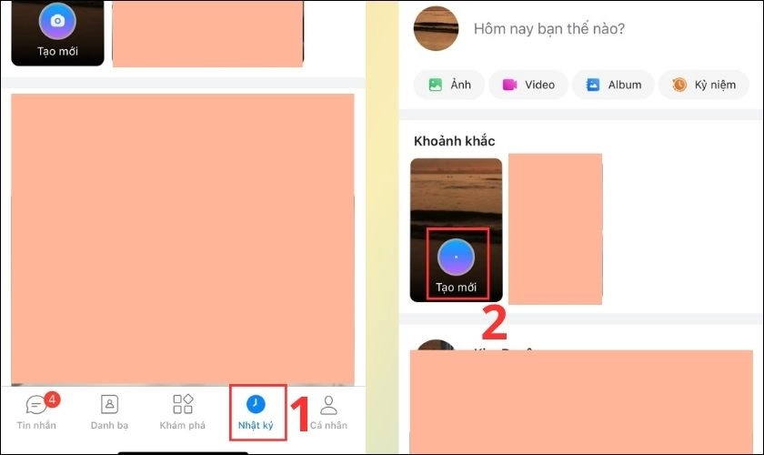 Chọn Tạo mới trong mục Khoảnh khắc