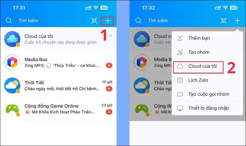 Chọn vào Cloud của tôi