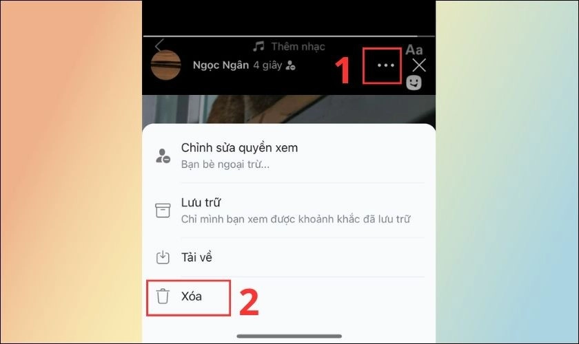 Chọn vào mục Xóa