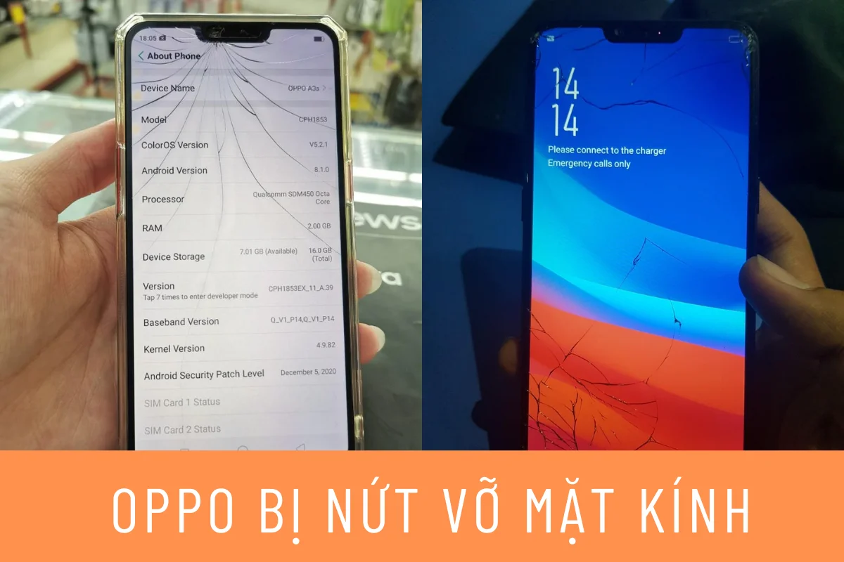 Oppo A3S bị nứt kính