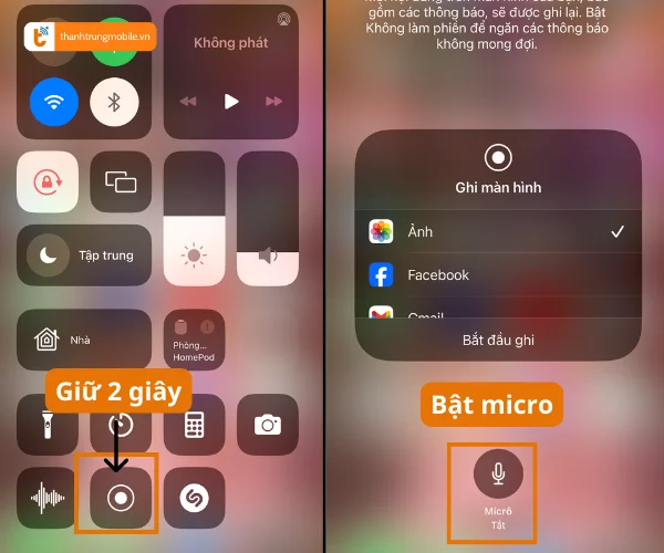 hướng dẫn bật ghi âm khi quay màn hình iphone 11