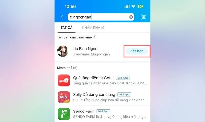 Lựa chọn tài khoản bạn muốn kết bạn