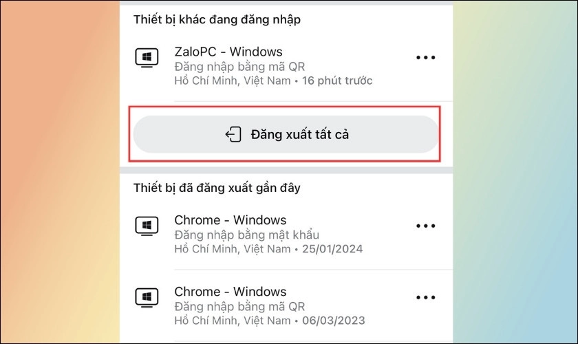 Nhấn Đăng xuất tất cả