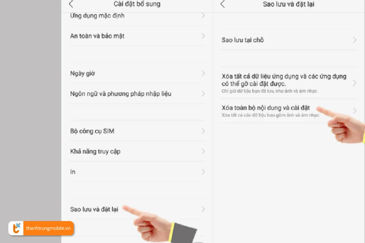 Bước 2 của hard reset fix oppo a37 bị liệt cảm ứng