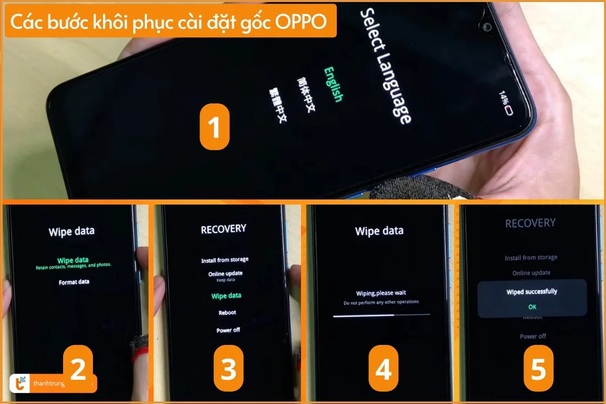 Các bước khôi phục cài đặt (Hard Reset) trên Oppo