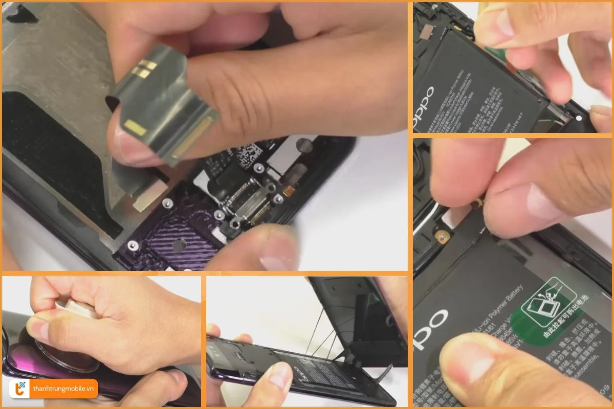 Các bước tháo máy và chân sạc Oppo Find X - Thành Trung Mobile