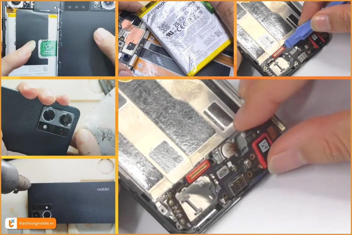 Các bước tháo máy và chân sạc Oppo Reno 7 - Thành Trung Mobile
