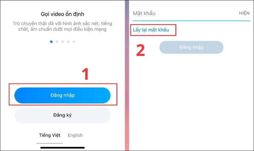 Chọn Lấy lại mật khẩu