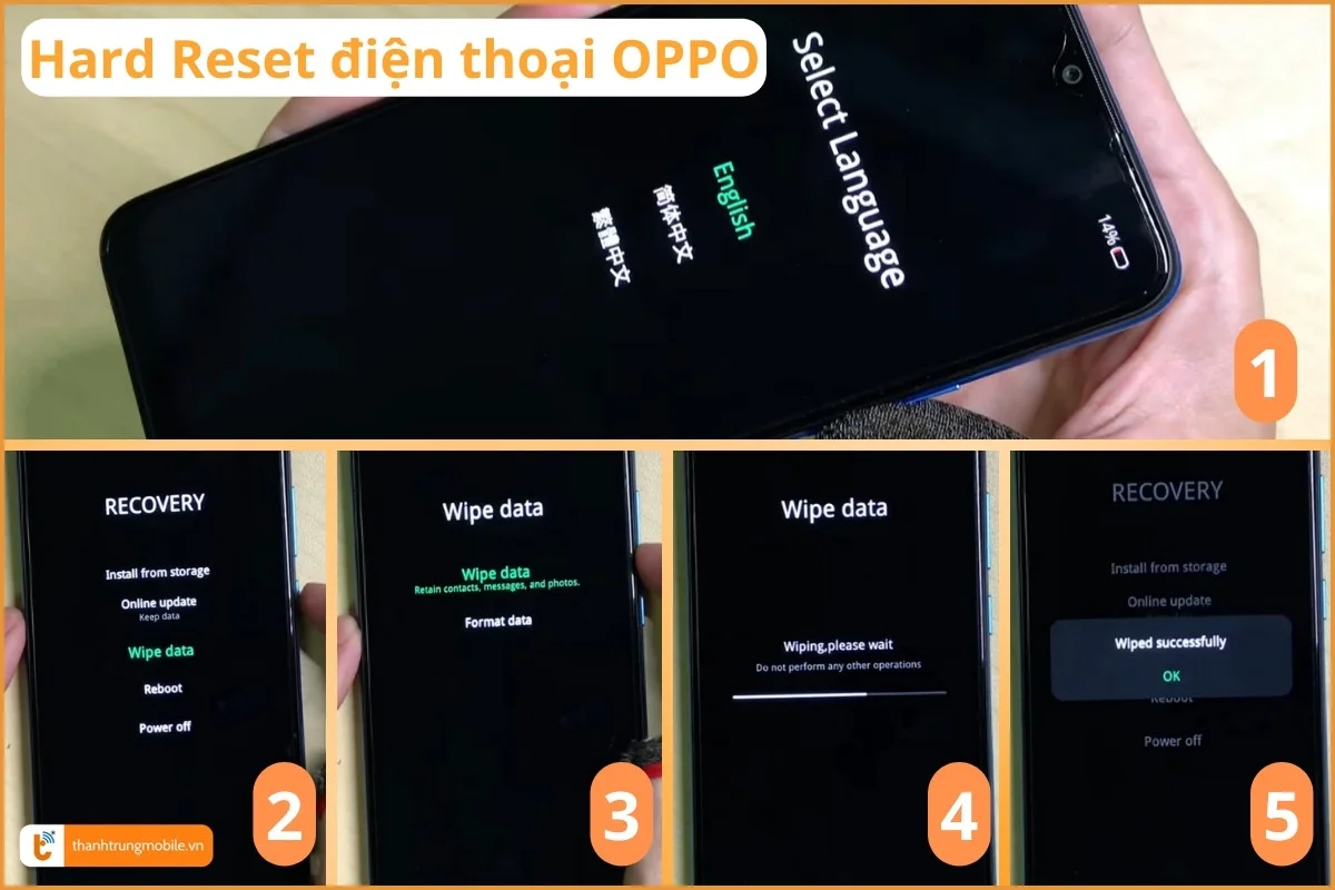Các bước Hard Reset Wide Data trên Oppo