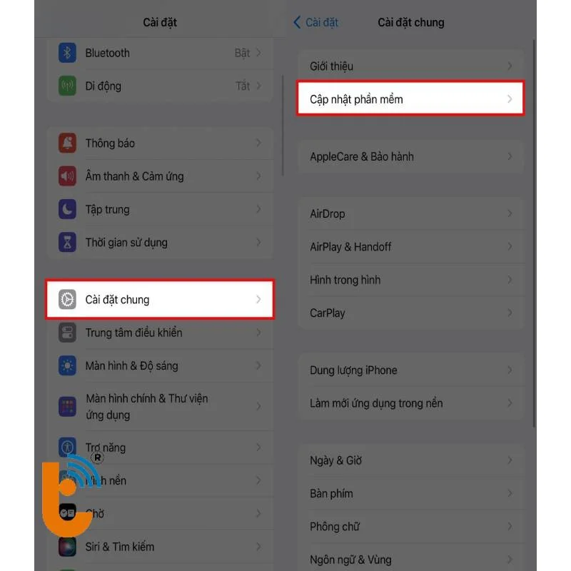 Vào cài đặt để cập nhật phần mềm IOS 17.4.1