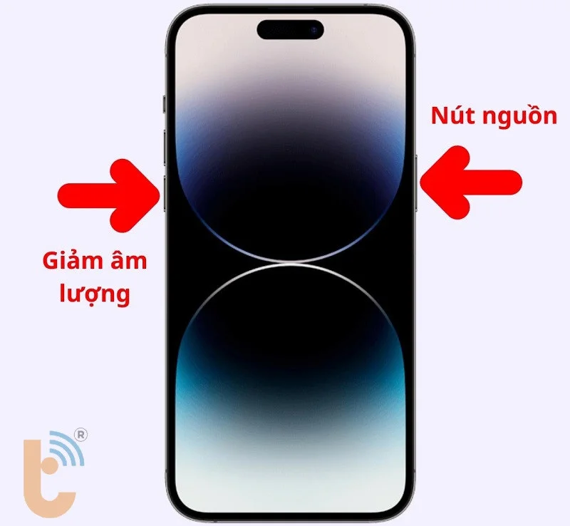 Nhấn và giữ nút nguồn cùng lúc với nút giảm âm lượng để tắt nguồn iPhone