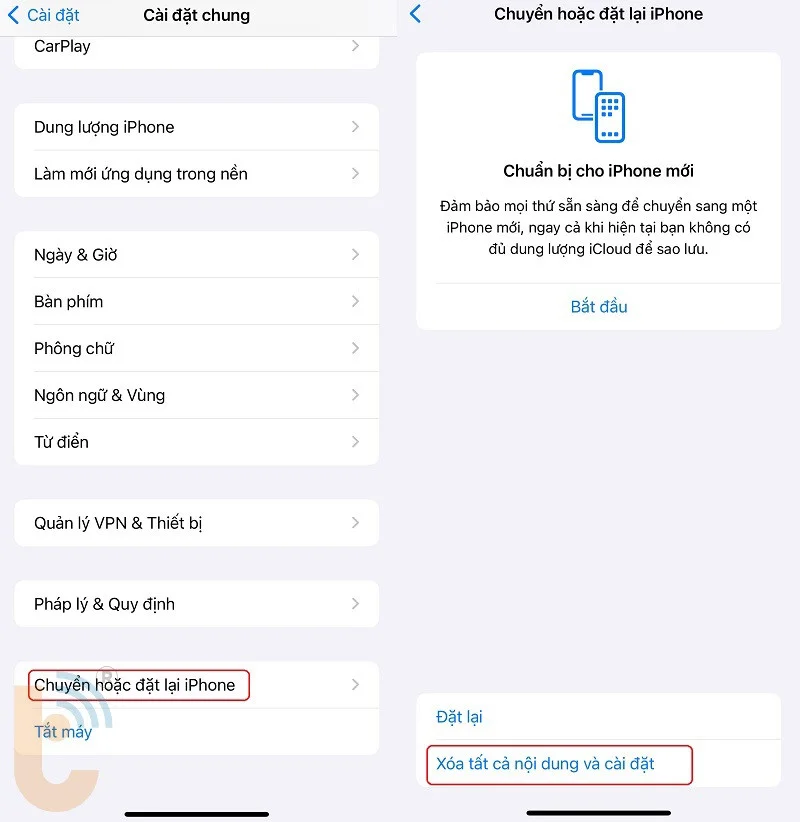 Hình 10: chọn đặt lại là xóa nội dung để tiến hành khôi phục cài đặt gốc