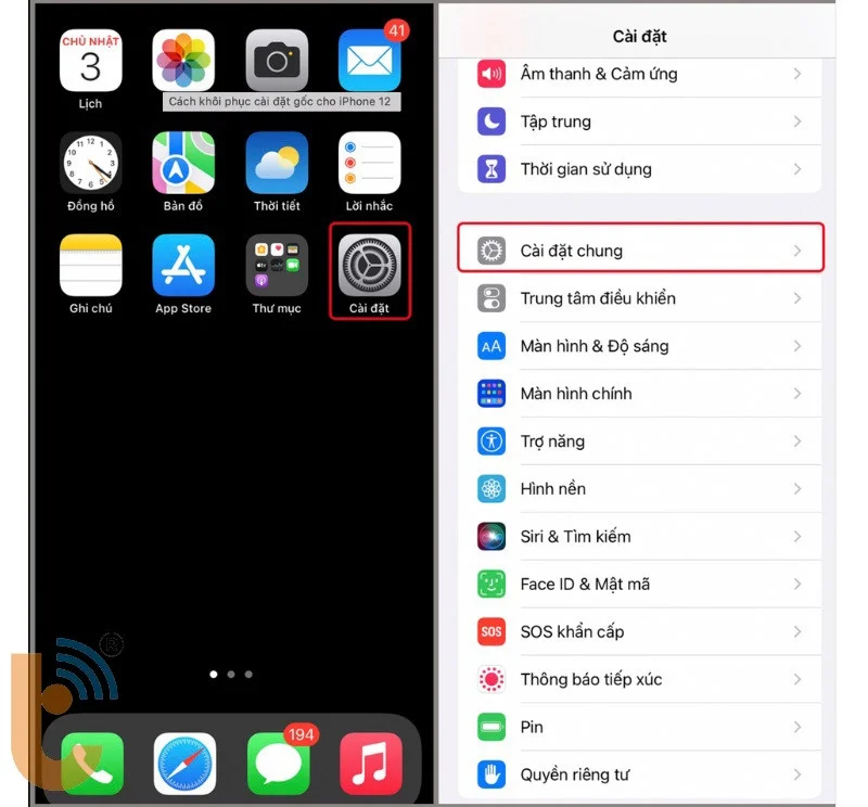 Hình 9: mở cài đặt vào cài đặt chung