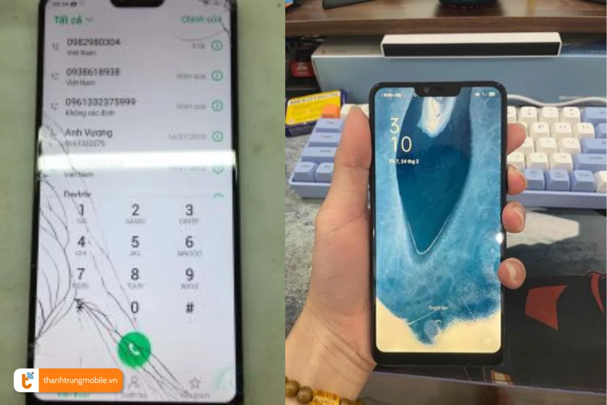 Oppo F7 trước và sau khi được thay mặt kính