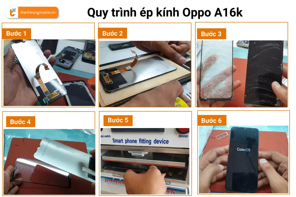 Quy trình ép kính oppo A16K