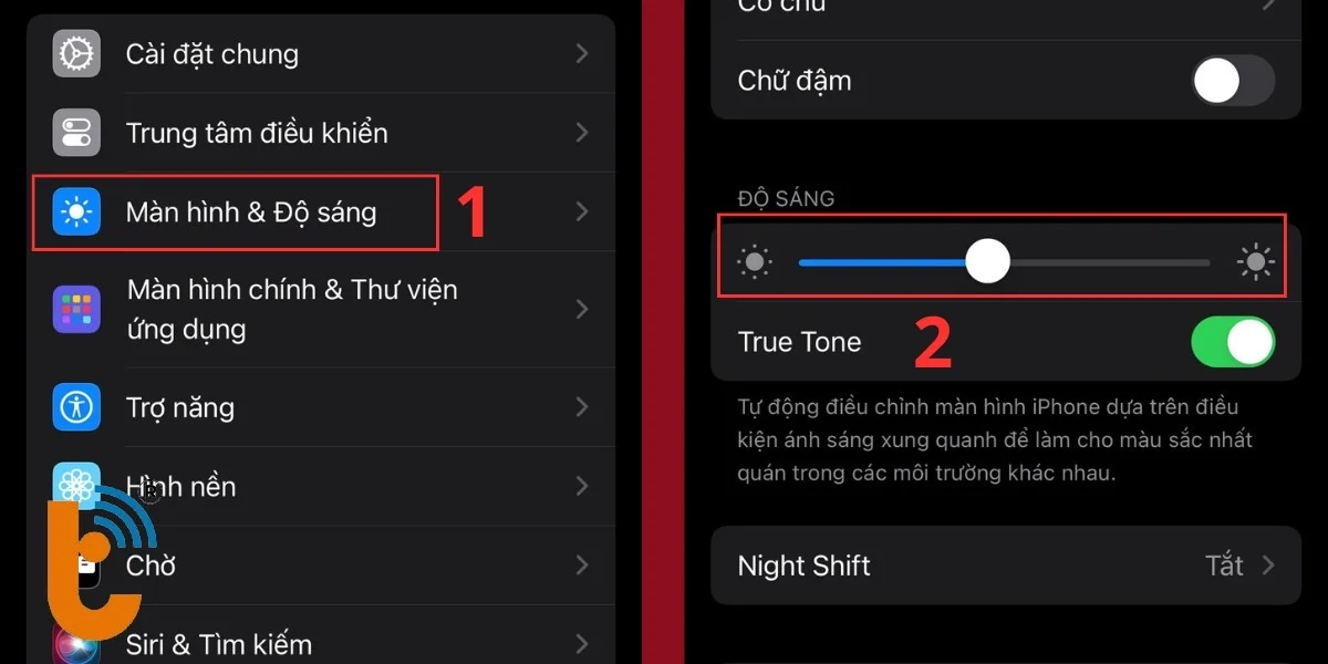 Sử dụng Cài đặt để điều chỉnh độ sáng