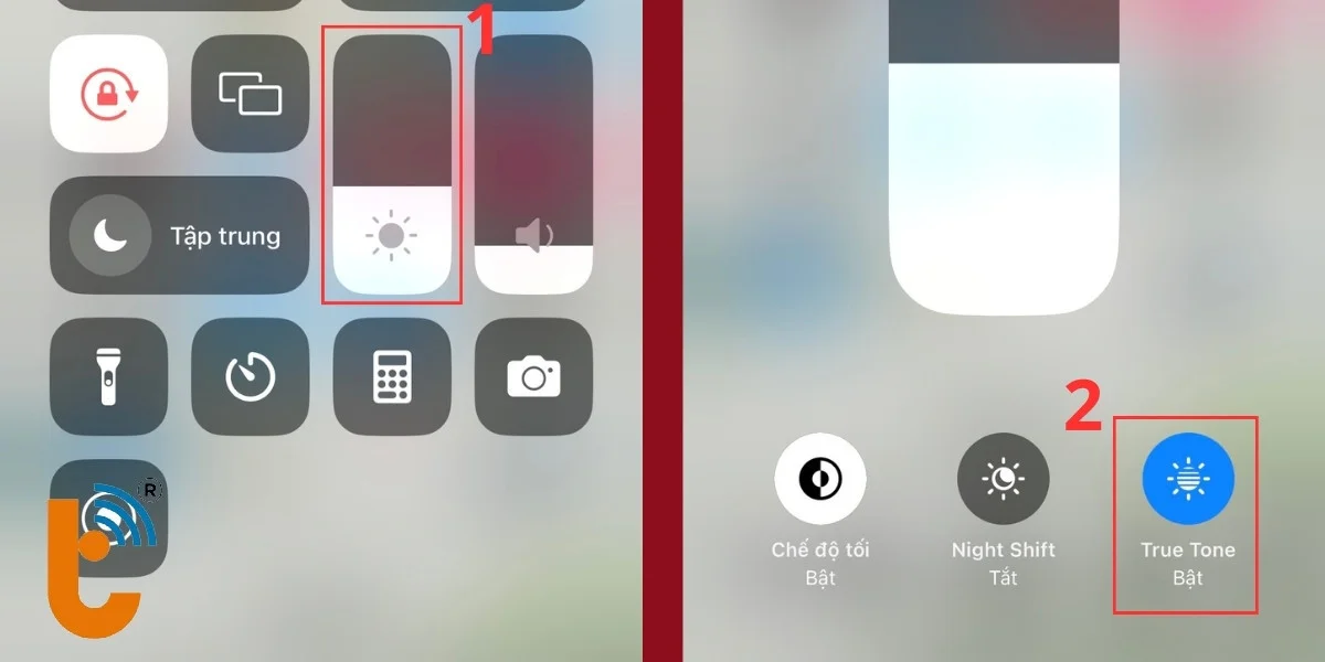 Sử dụng Trung tâm điều khiển để điều chỉnh độ sáng