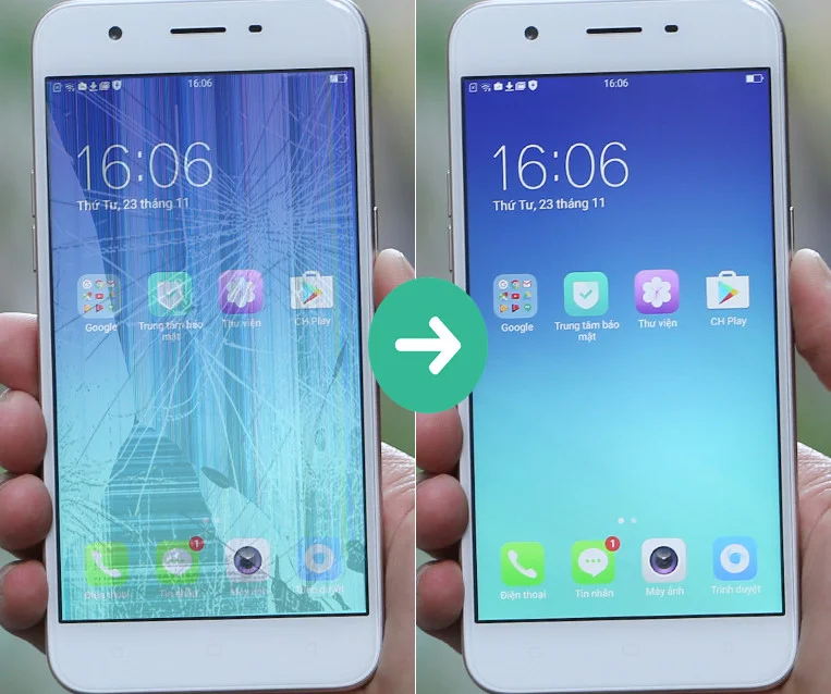 Trước và sau khi thay màn hình Oppo A39