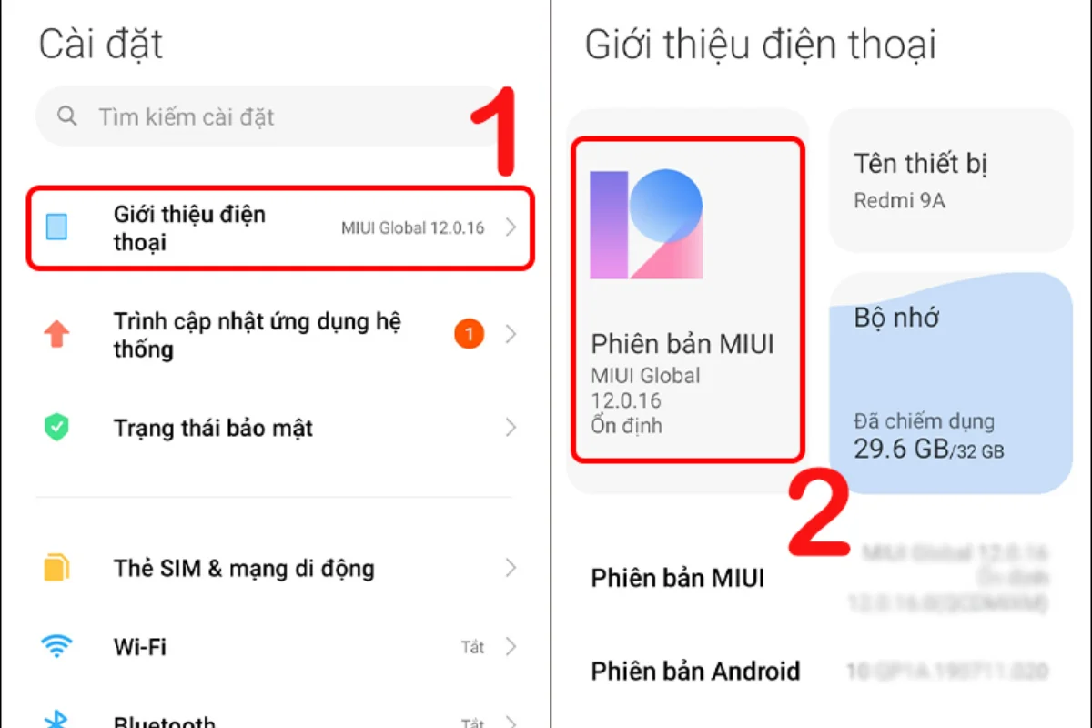 kiểm tra và cập nhật phần mềm MIUI