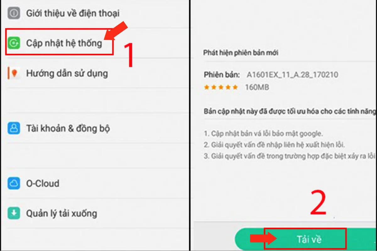 cập nhật phần mềm Oppo