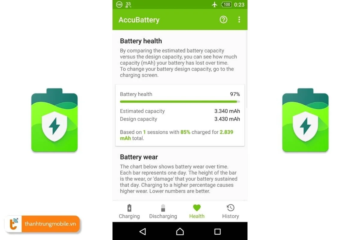 kiem tra do chai pin bang accubattery