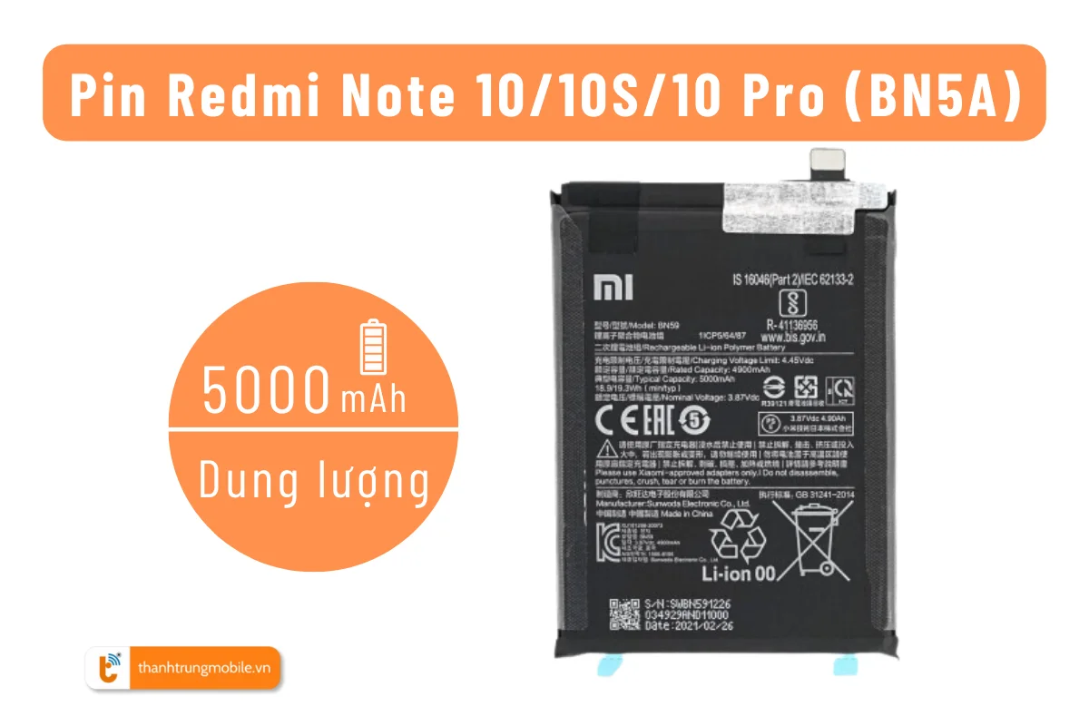 pin xiaomi redmi note 10