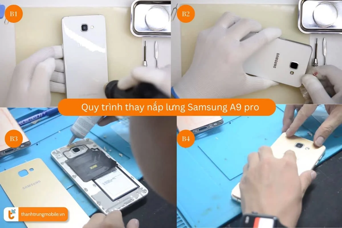 quy trinh thay nap lung, kinh lung samsung a9 pro 2018