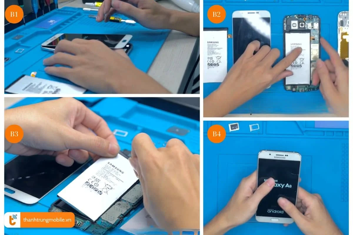 quy trình thay pin Samsung A8 2018 tại Thành Trung Mobile