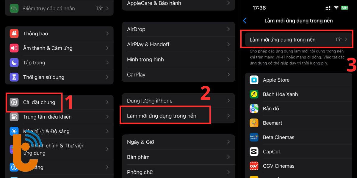 Tắt các ứng dụng chạy nền