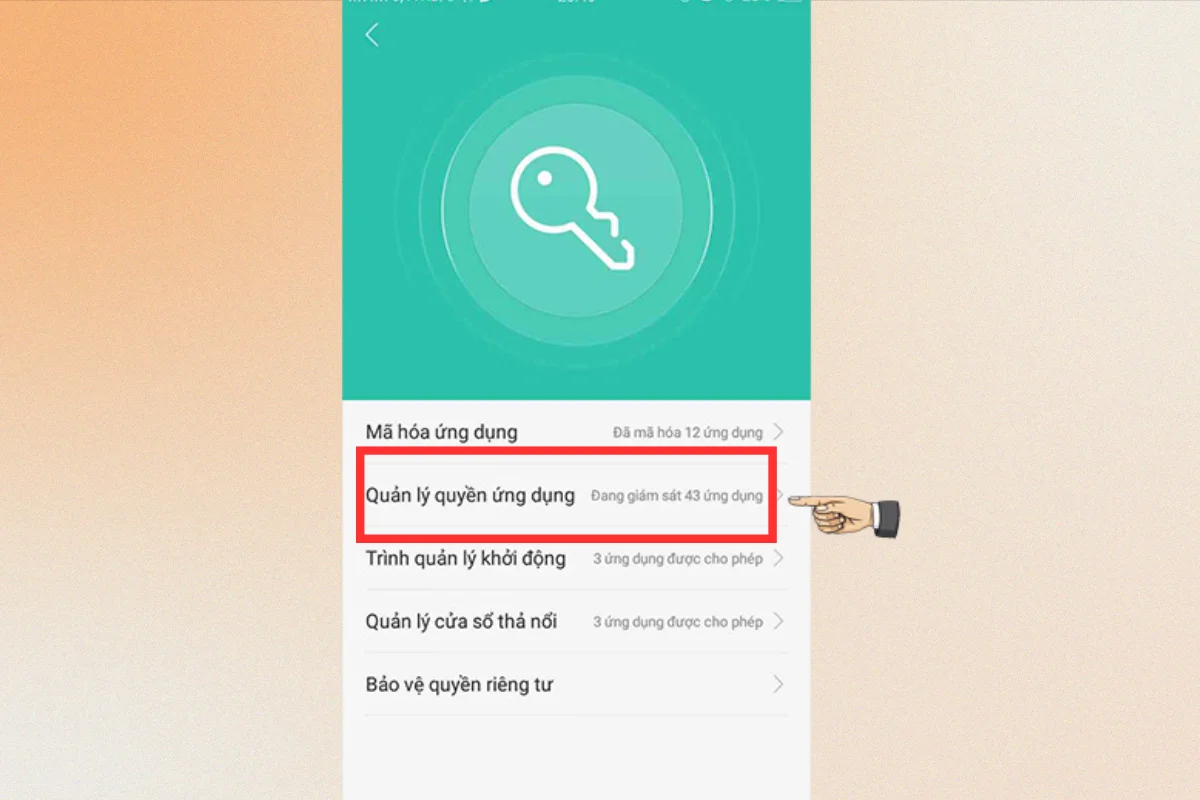 Nhấn nút Back để quay trở lại và lựa chọn tab Quản lý quyền ứng dụng.