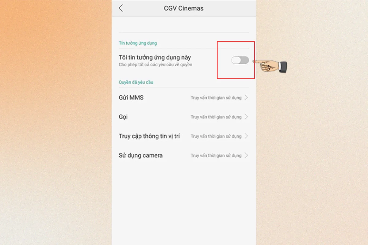 lựa chọn các ứng dụng cần sử dụng trên lớp phủ màn hình