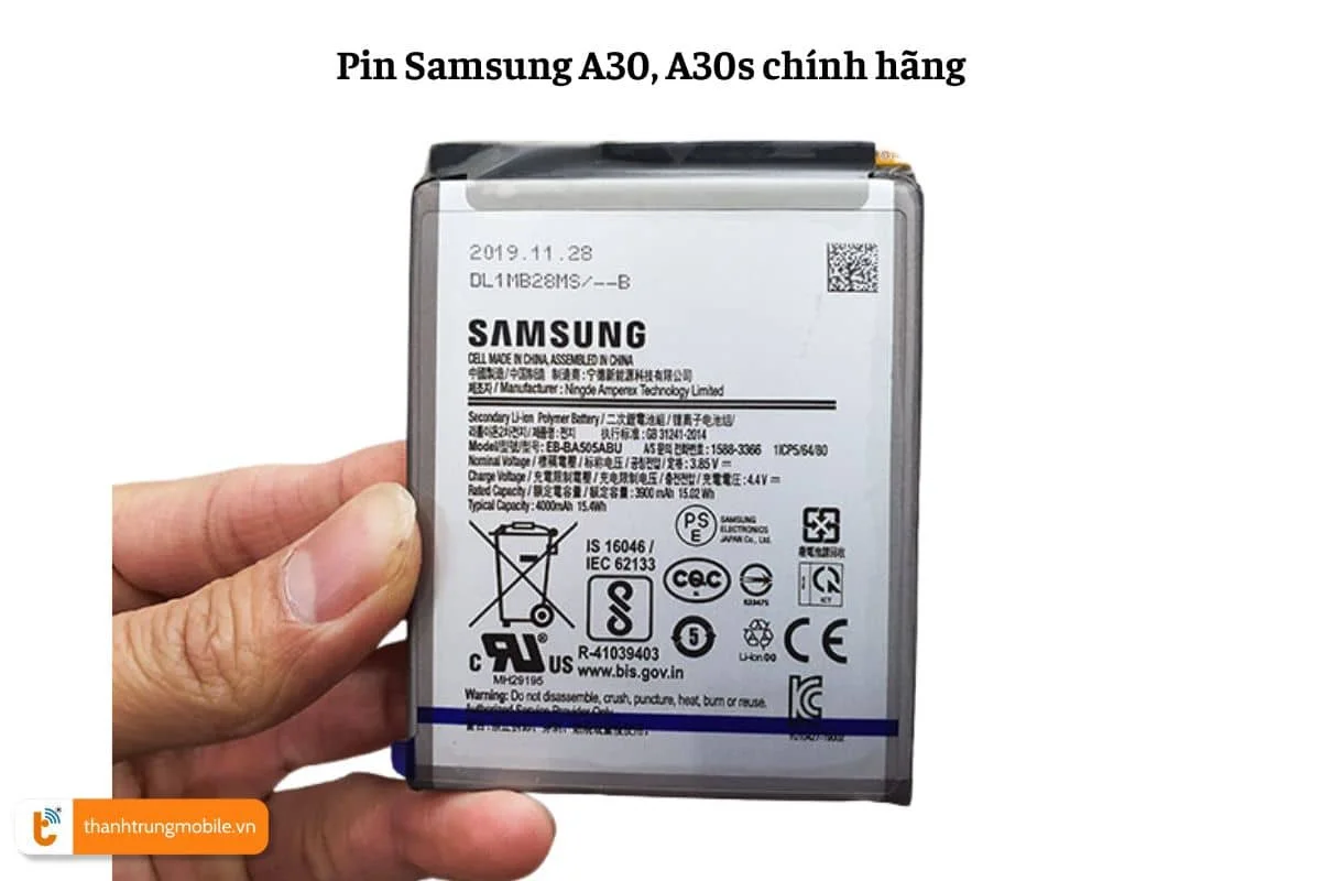 cach nhan biet pin samsung A30, A30s chinh hang