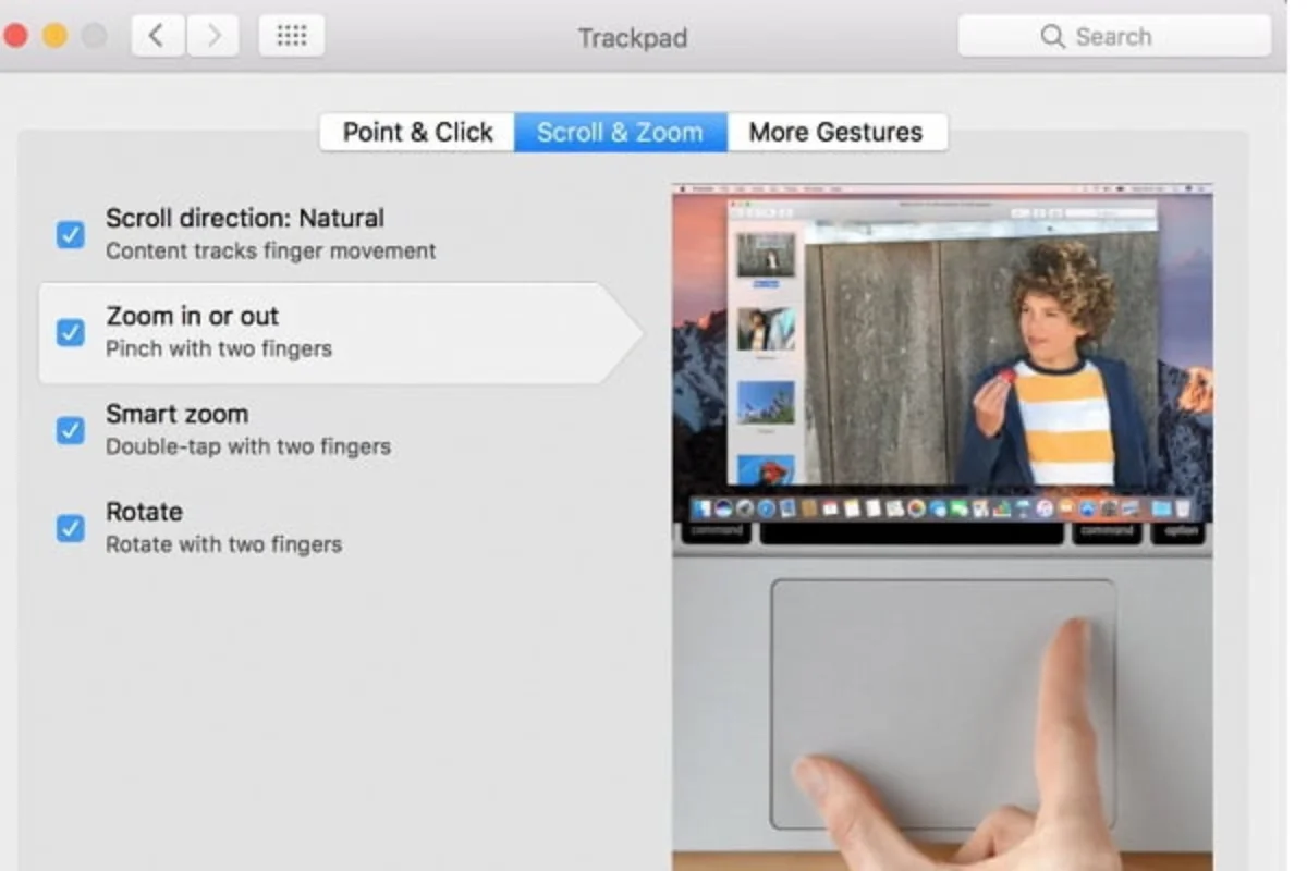 thao tác Zoom in or out