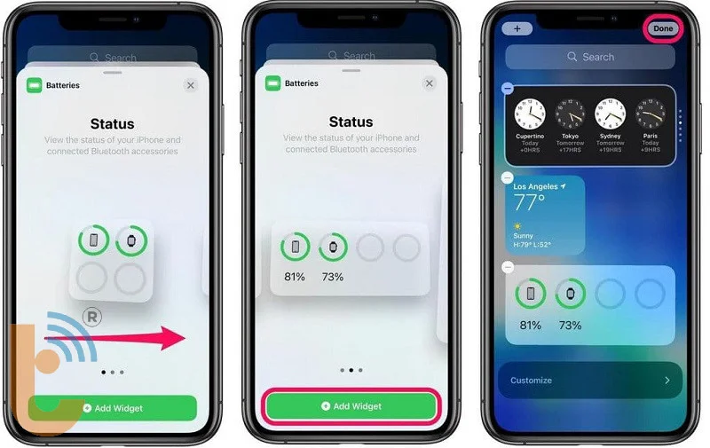 Sử dụng widget pin trên iPhone