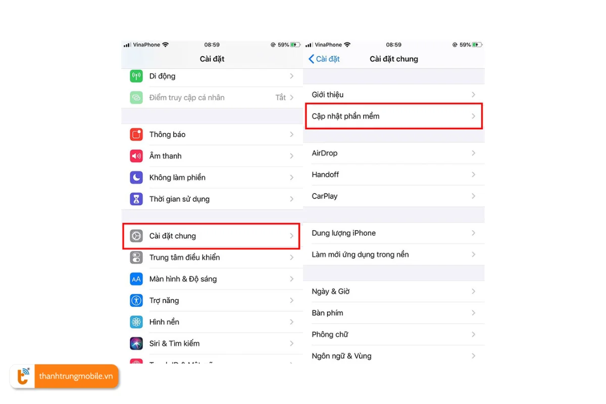 Cập nhật lại phần mềm iOS cho iPhone