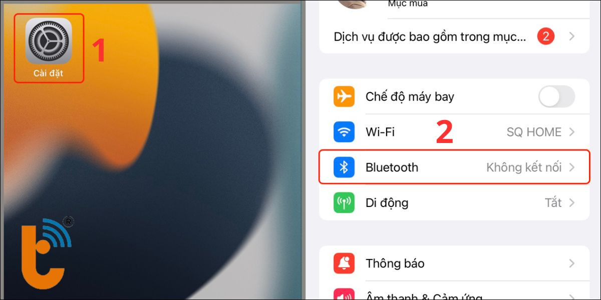 Chọn Cài đặt rồi chọn Bluetooth