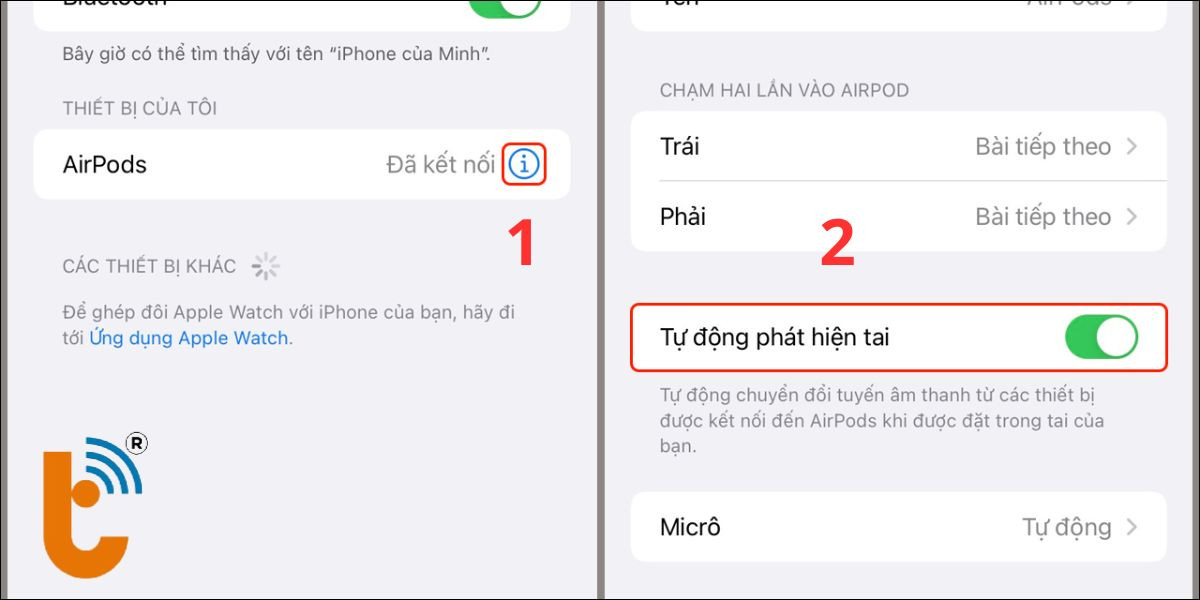 Gạt tắt công tắc Tự động phát hiện tai 