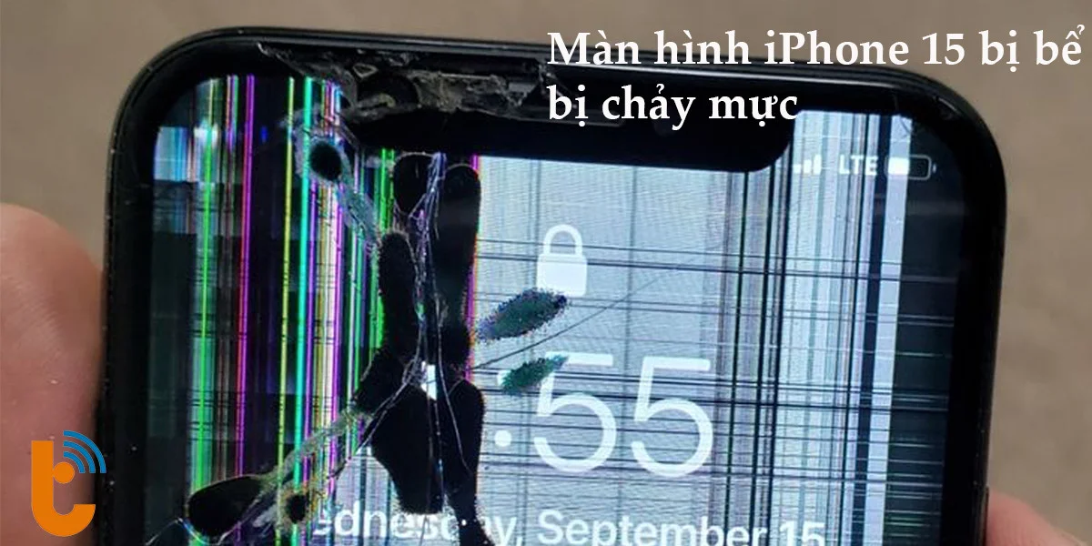 Màn hình điện thoại iPhone bị bể và chảy mực