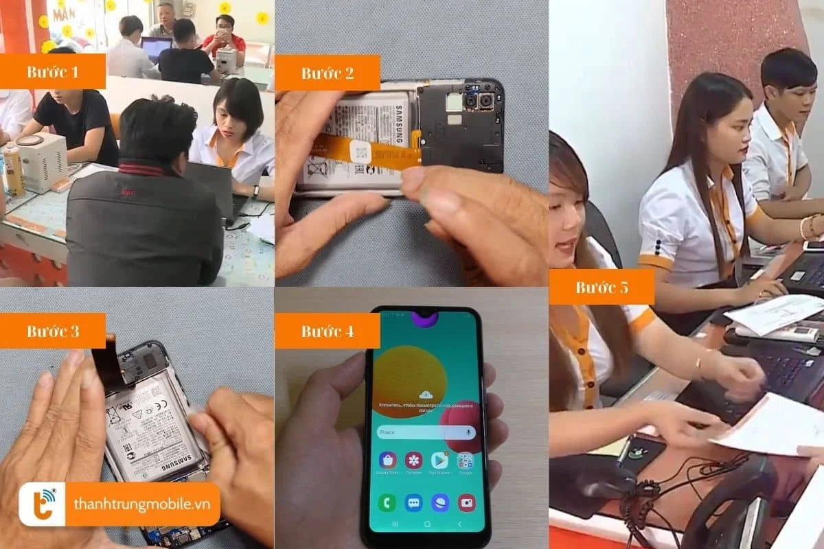 qua trinh sua pin samsung m01 tai thanh trung mobile