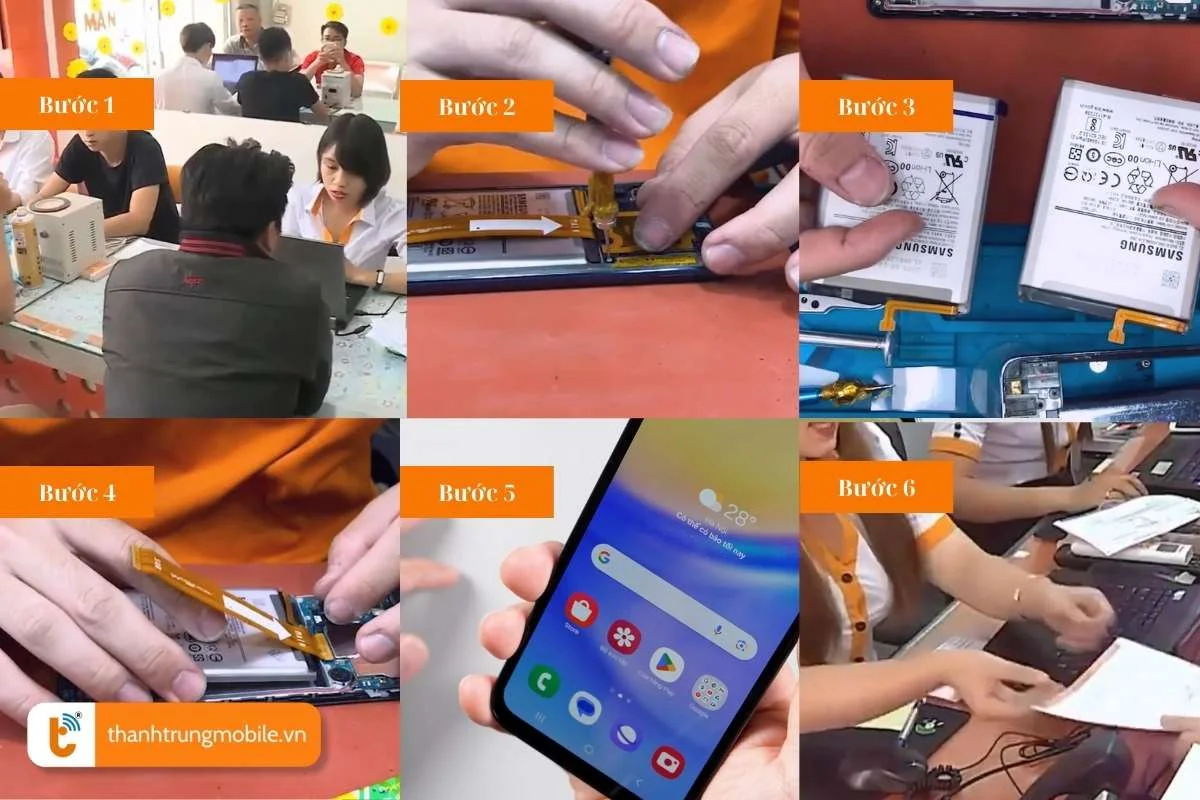 quy trinh thay cell pin samsung galaxy m nhanh chong