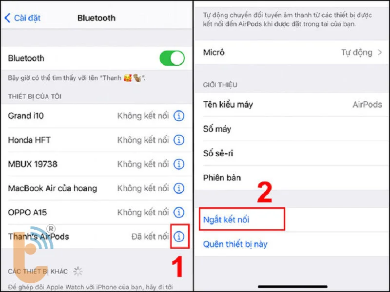 Ngắt kết nối AirPods khỏi thiết bị hiện tại