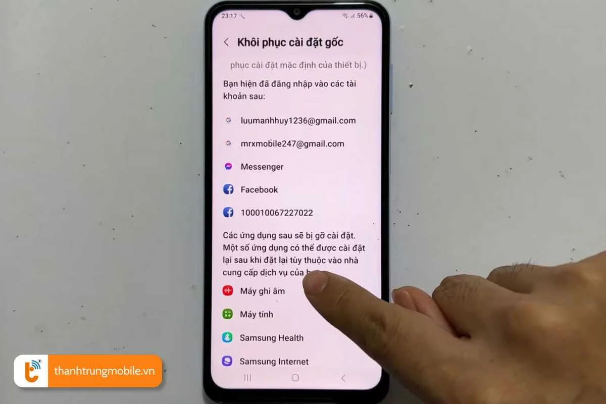khoi phuc cai dat goc cho thiet bi samsung